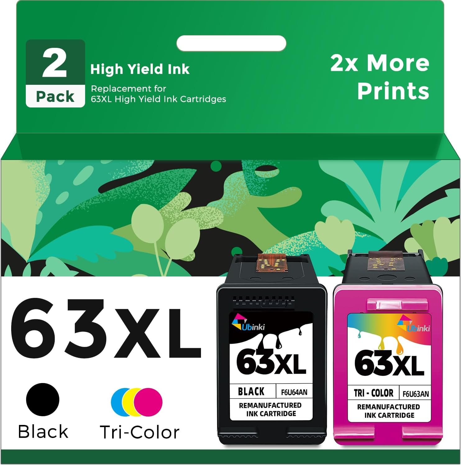 Remanufactured Ink Cartridge Replacement for HP Ink 63 63XL (Black Color Combo,2-Pack) HP63 XL HP63XL Work with 3830 4650 4655 5200 5255 5258 4520 4512 4516 1112 1110 3630 3632 3634 Printer