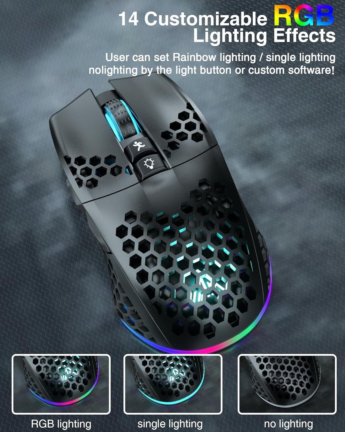 SM600 White Wireless Gaming Mouse,8000 DPI Tri-Modes Bluetooth/Type-C Wired/2.4G Wireless Mouse with 2 Side Buttons, Programmable Macro Gamer Mouse with RGB Light for Laptop/PC/Mac