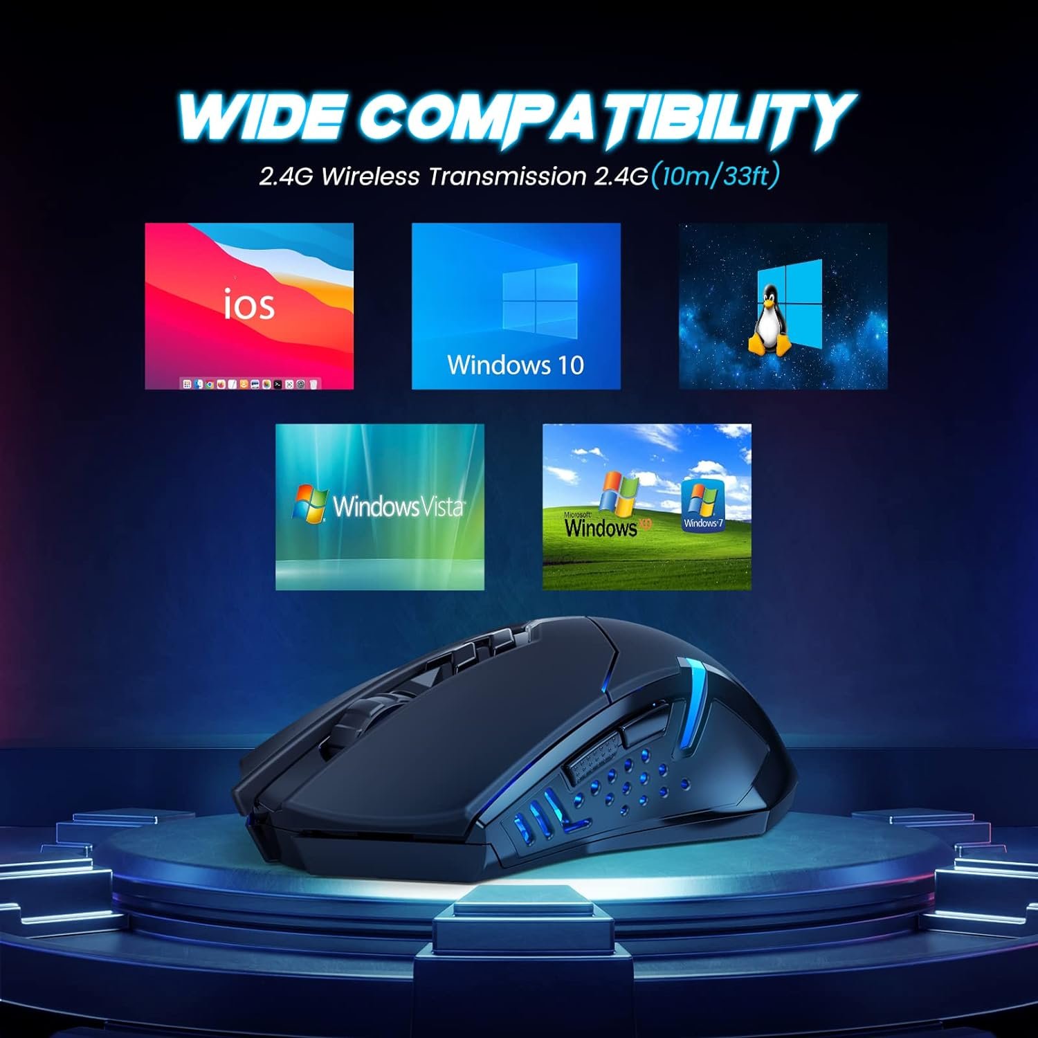 T-DAGGER Wireless Gaming Mouse- USB Cordless PC Accessories Computer Mice with LED Backlit, Ergonomic Gamer Laptop Mouse with 7 Silent Buttons, 5 Adjustable DPI Plug  Play for PC