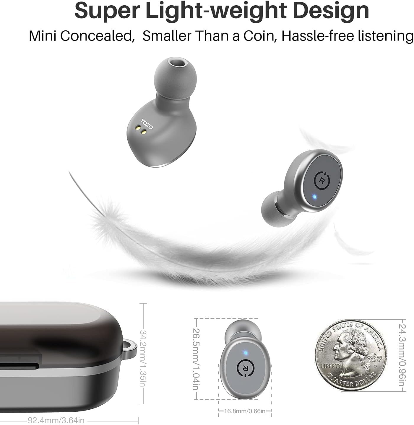 TOZO T10 Bluetooth 5.3 Wireless Earbuds with Wireless Charging Case IPX8 Waterproof Stereo Headphones in Ear Built in Mic Headset Premium Sound with Deep Bass for Sport Black