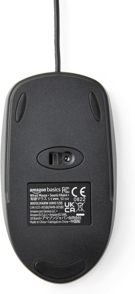 Amazon Basics 3-Button Wired USB Computer Mouse, Single, Black