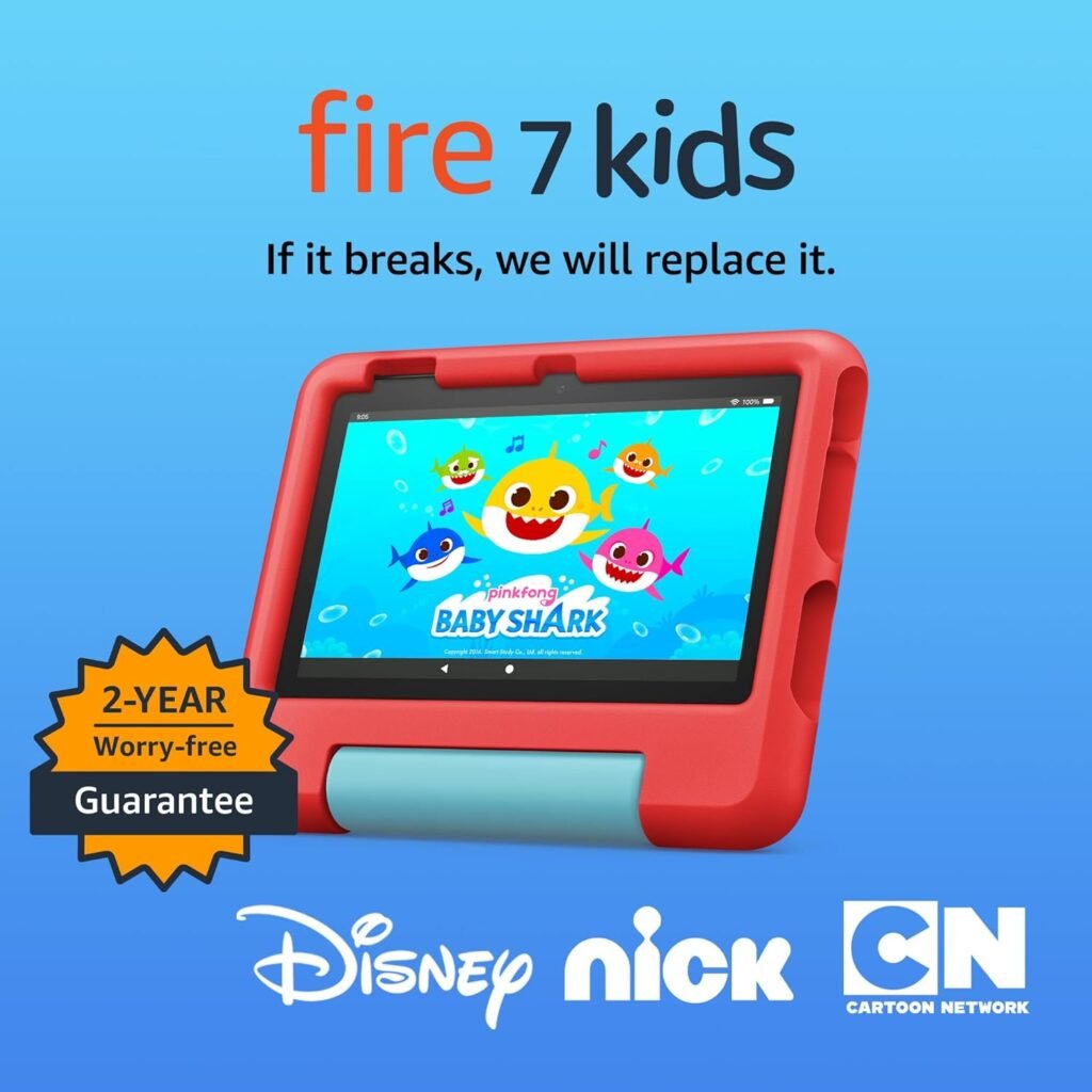 Amazon Fire 7 Kids tablet, ages 3-7. Top-selling 7 kids tablet on Amazon - 2022 | ad-free content with parental controls included, 10-hr battery, 16 GB, Blue