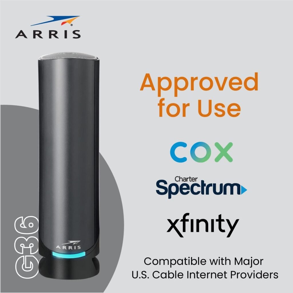 ARRIS Surfboard G34 DOCSIS 3.1 Gigabit Cable Modem  Wi-Fi 6 Router (AX3000) , Approved for Comcast Xfinity, Cox, Spectrum  More , Four 1 Gbps Ports , 1 Gbps Max Internet Speeds