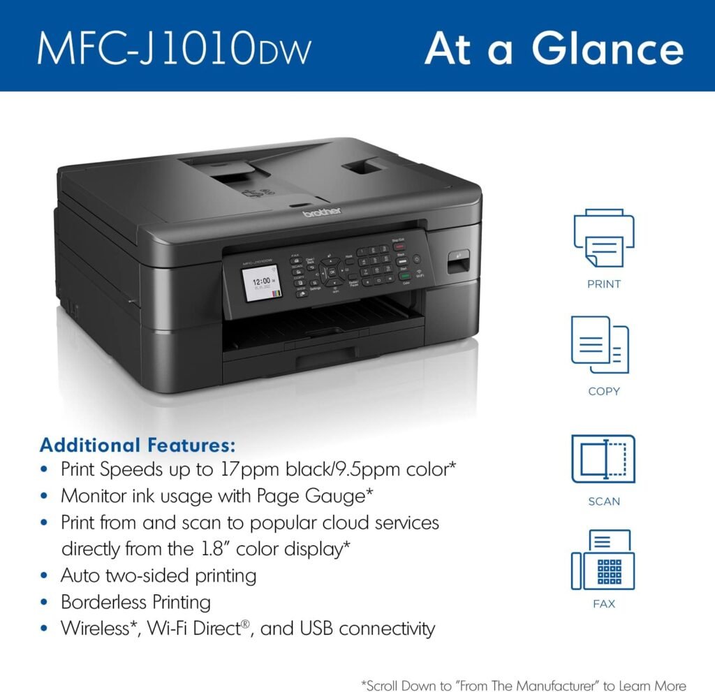 Brother MFC-J1010DW Wireless Color Inkjet All-in-One Printer with Mobile Device and Duplex Printing, Refresh Subscription and Amazon Dash Replenishment Ready