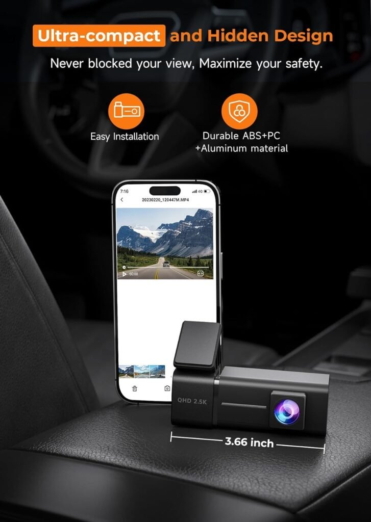 Dash Cam WiFi 2.5K 1440P Front Dash Camera for Cars, E-YEEGER Car Camera Mini Dashcams with App, Night Vision, 24H Parking Mode, G-Sensor, Loop Recording, Free 32G Card, Support 256GB Max, Black