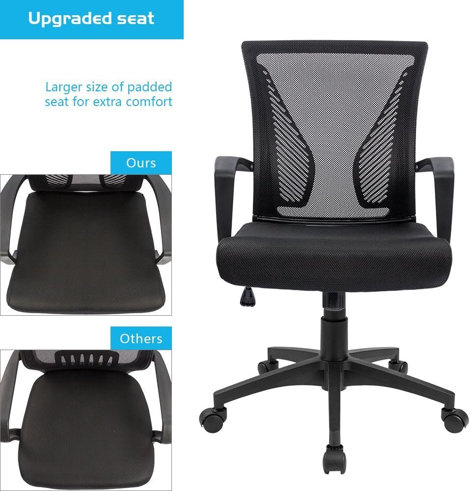 Furmax Office Chair Mid Back Swivel Lumbar Support Desk Chair, Computer Ergonomic Mesh Chair with Armrest (Black)