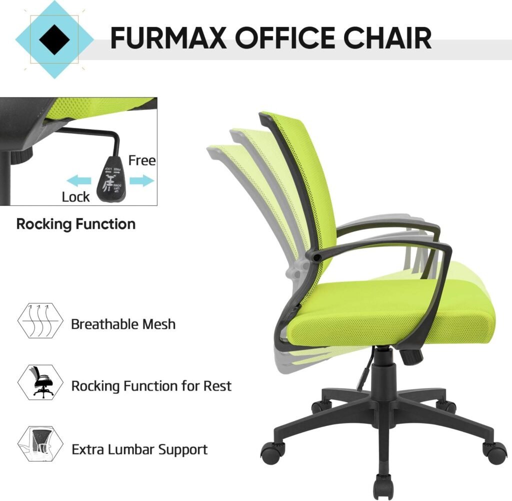 Furmax Office Chair Mid Back Swivel Lumbar Support Desk Chair, Computer Ergonomic Mesh Chair with Armrest (Black)