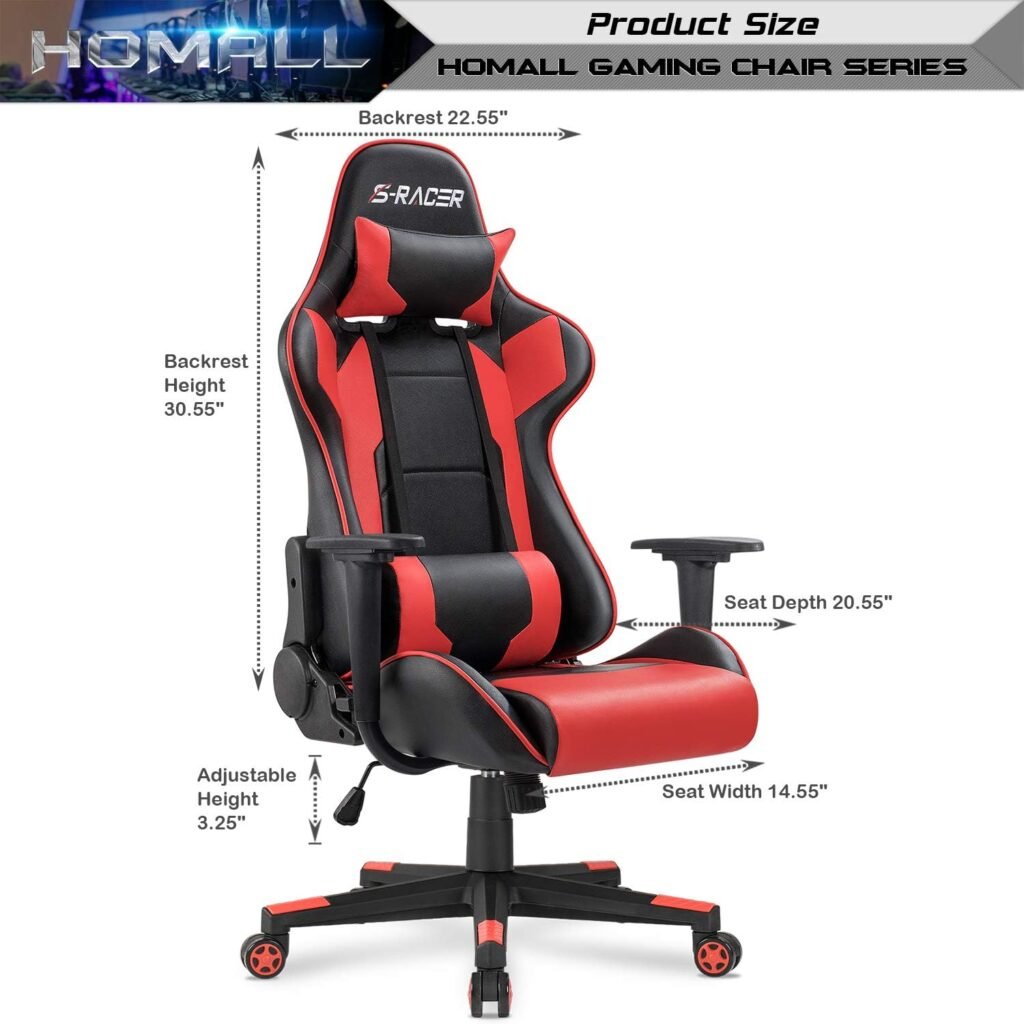 Homall Gaming Chair, Office Chair High Back Computer Chair Leather Desk Chair Racing Executive Ergonomic Adjustable Swivel Task Chair with Headrest and Lumbar Support (White)