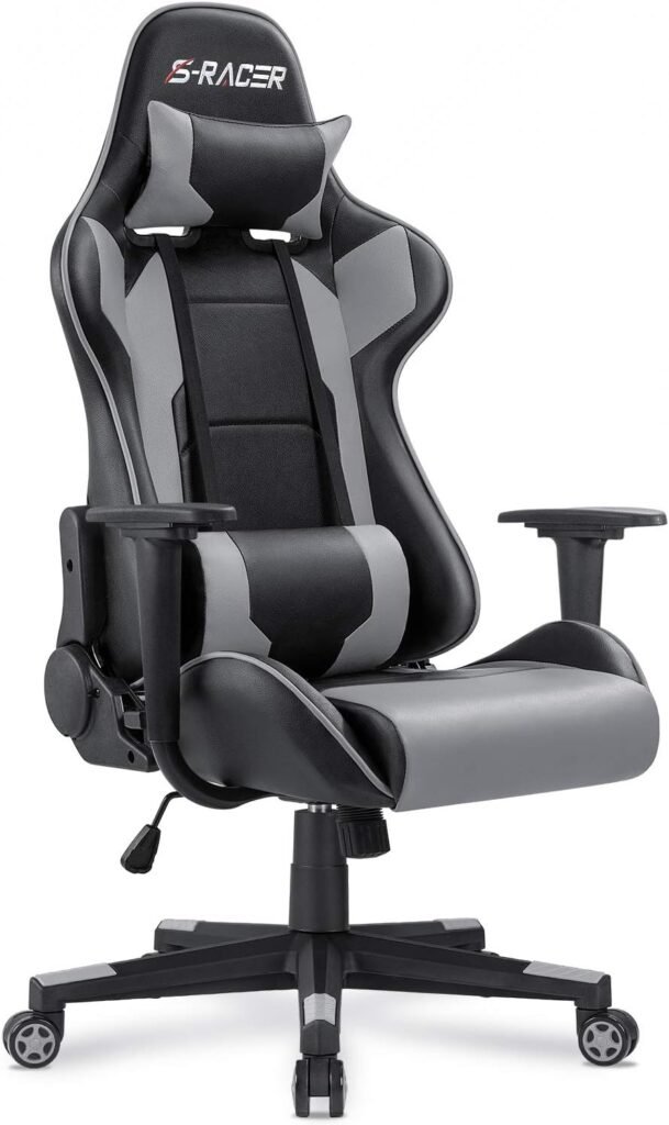 Homall Gaming Chair, Office Chair High Back Computer Chair Leather Desk Chair Racing Executive Ergonomic Adjustable Swivel Task Chair with Headrest and Lumbar Support (White)