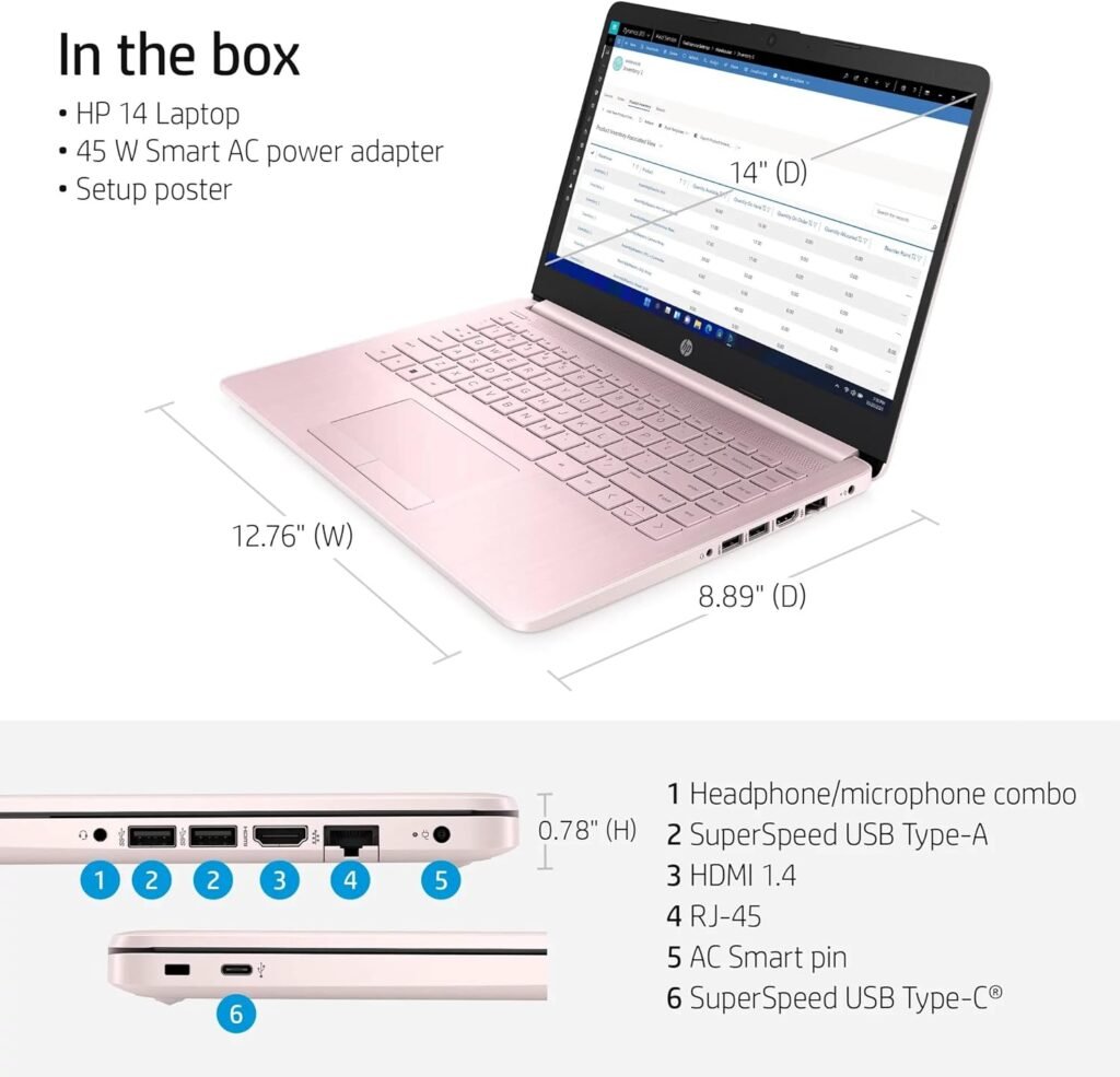 HP Newest 14 Ultral Light Laptop for Students and Business, Intel Quad-Core N4120, 8GB RAM, 192GB Storage(64GB eMMC+128GB Micro SD), 1 Year Office 365, Webcam, HDMI, WiFi, USB-AC, Win 11 S