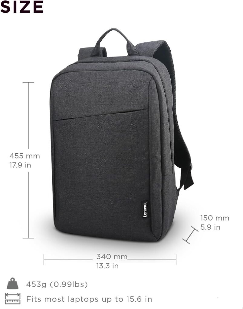 Lenovo Laptop Backpack B210, 15.6-Inch Laptop/Tablet, Durable, Water-Repellent, Lightweight, Clean Design, Sleek for Travel, Business Casual or College, GX40Q17225, Black