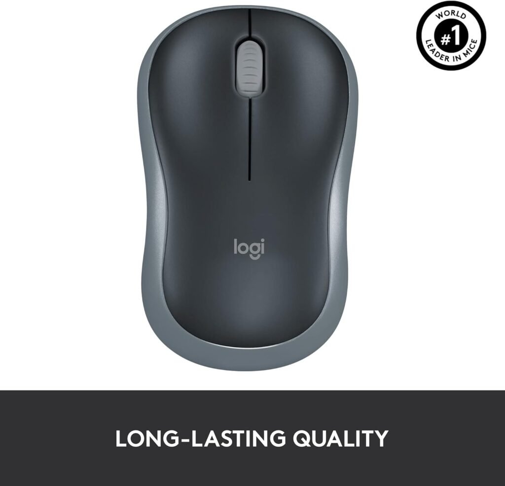 Logitech M185 Wireless Mouse, 2.4GHz with USB Mini Receiver, 12-Month Battery Life, 1000 DPI Optical Tracking, Ambidextrous PC/Mac/Laptop - Swift Gray