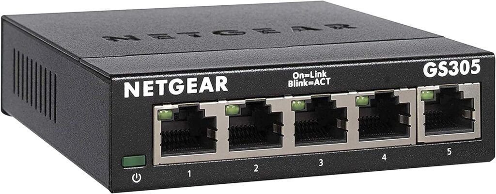 NETGEAR 5-Port Gigabit Ethernet Unmanaged Switch (GS305) - Home Network Hub, Office Ethernet Splitter, Plug-and-Play, Silent Operation, Desktop or Wall Mount