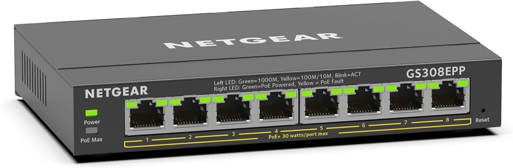 NETGEAR 8 Port PoE Gigabit Ethernet Plus Switch (GS308EP) - with 8 x PoE+ @ 62W, Desktop or Wall Mount