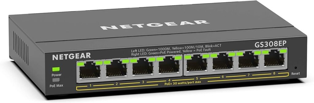 NETGEAR 8 Port PoE Gigabit Ethernet Plus Switch (GS308EP) - with 8 x PoE+ @ 62W, Desktop or Wall Mount