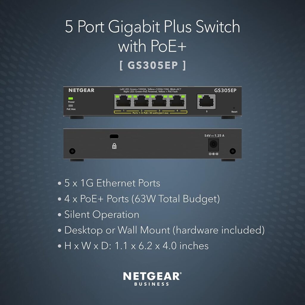 NETGEAR 8 Port PoE Gigabit Ethernet Plus Switch (GS308EP) - with 8 x PoE+ @ 62W, Desktop or Wall Mount