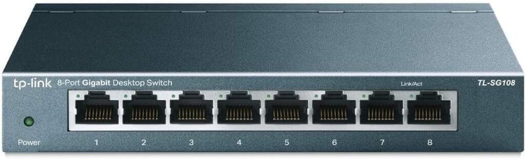 TP-Link TL-SG108 8 Port Gigabit Unmanaged Ethernet Network Switch, Ethernet Splitter Plug  Play Fanless Metal Design Shielded Ports Traffic Optimization