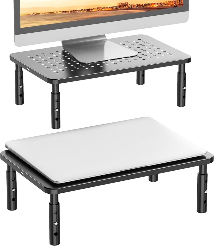 WALI Computer Monitor Stand for Desk, Adjustable Laptop Riser, Desk Monitor Stand Underneath Storage for Office, Home, School Supplies (STT003), 1 Pack, Black